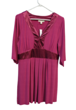 Bogari Fuchsia Pink Silk Blend Tunic Top V-Neck Gathers Pleating Wide Sl... - £6.99 GBP