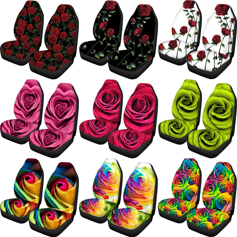 Women&#39;s Fashion Floral Rose Car Seat Covers 2 PCS Front Seats Only Universal Fit - £28.18 GBP