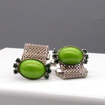 Vintage Wrap Cuff Links, Green Lucite Cabochons flanked by Green Crystals - £34.24 GBP