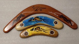 Art Wooden Decorative Display Lot Of 3 Australian Hand-Painted Boomerangs - $29.70
