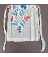VTG Chiffon Hand Made Half Apron White  Apple Blueberries Print Folk Art... - $11.39