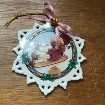 Memories of Yesteryear 1991 Little Girl on Sled Porcelain Snowflake Christmas  - £7.46 GBP