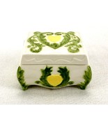 Footed Porcelain Trinket Box w/Cover, Yellow Hearts, Vines &amp; Leaves, Han... - $19.97 CAD