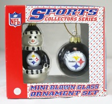 VINTAGE SEALED Pittsburgh Steelers Glass Snowman + Ball Christmas Ornament Set - £15.45 GBP