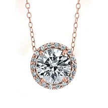 2CT VVS1 Simulated Sapphire Solitaire Halo Pendant Necklace 14k Rose Gold Plated - £31.98 GBP