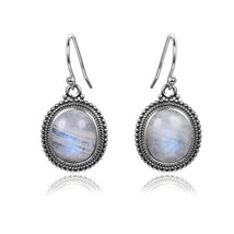 Classic Big Oval Natural Moonstone Earrings For Women 925 Fine Gemstone Sterling - £19.47 GBP