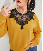 EMERY ROSE Shein Guipure Lace Insert Drop Shoulder Sweatshirt Plus Size 1XL - $19.39