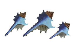 Set of 3 Blue Metal Seashell Decorations Wall Hanging Sculpture Beach Home Decor - £31.64 GBP