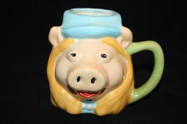 Piggy Collector Cup Pig Coffee Mug 4" Hand Painted Crazing Hat Pearls De... - $10.40