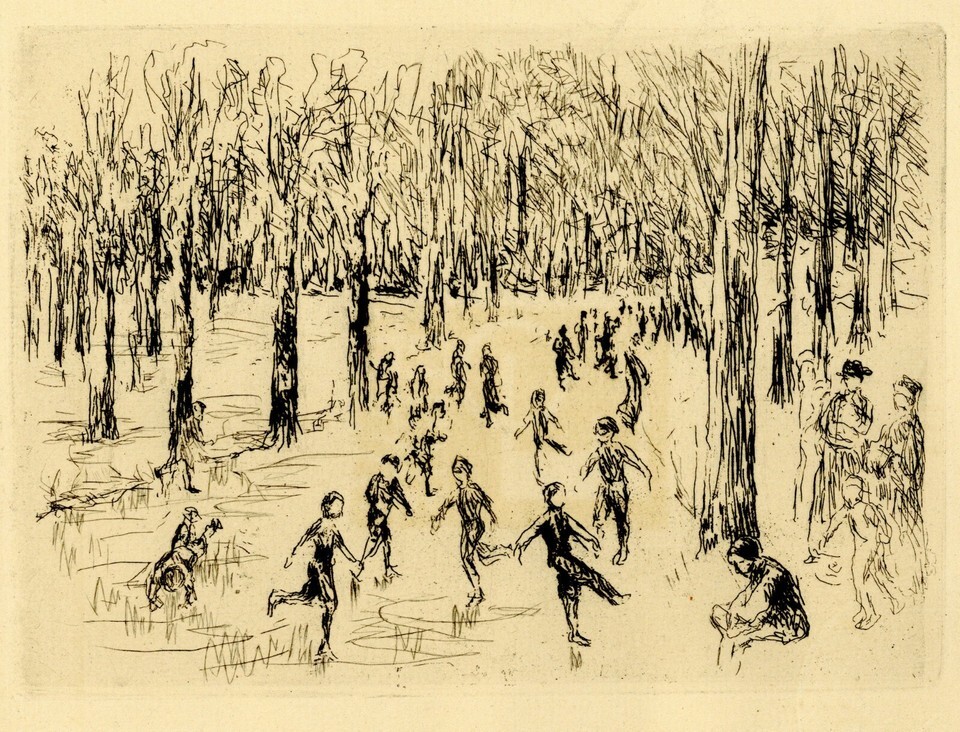 Original 1925 Etching MAX LIEBERMANN &quot;Eislauf&quot; (Ice Skating) - $144.05