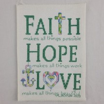 Love Embroidery Finished Faith Hope Farmhouse Country Cottage Core Anchor  - £11.15 GBP