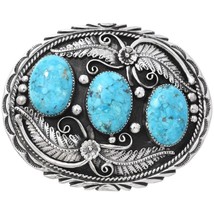 Navajo Birds Eye Kingman Turquoise 3 Stone Sterling Silver Belt Buckle, G Boyd - £565.19 GBP