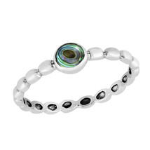 Classic Elegance Round Shaped Abalone Shell Sterling Silver Band Ring-7 - £9.63 GBP