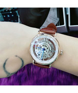 Mens Flywheel Automatic Mechanical Watch Rose Gold White Dial Luminous H... - $396.56 CAD