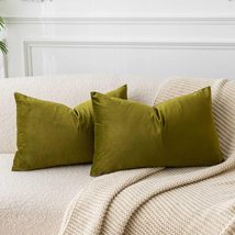 JUSPURBET Olive Green Decorative Velvet Throw Pillow Covers 16X24,Pack of 2 Luxu - £18.07 GBP