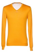 Malo Men&#39;s Yellow Cashmere Silk  Blend V Neck Italy Sweater Shirt Size US 46 - £168.91 GBP