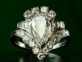 3.35Ct Pear Cut Moissanite Designer Engagement Ring 14K White Gold Plated - £142.41 GBP