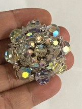 1960&#39;s Vintage Estate Aurora Borealis Crystals Pin Brooch 1 3/4&quot; cluster round - £52.24 GBP