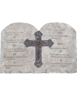 10 Commandments Plaque Stone with Cross Wall Art Religious 15.5x10.25&quot; M... - $87.85