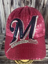 Women&#39;s Milwaukee Brewers 47 Brand Pink Sequin Bedazzled Strap Back Base... - $24.99