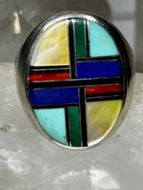 Navajo ring turquoise blue lapis spiny oyster MOP size 13 sterling silver women  - £165.11 GBP
