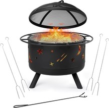 Birdrock Home 30&quot; Round Patio Fire Pit With Cover - Stars And Moon Pattern - - £143.79 GBP