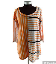 Coral Bay Shirt Womens 2X Orange White Black Stripe Pull Over 3/4 Sleeve... - £12.29 GBP