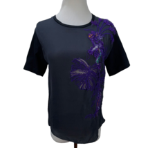 Emilio Pucci Embroidered Appliqué Silk Blend Short Sleeve Knit Top Stretch Mesh - £60.12 GBP