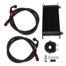 10 Row 10AN Thermostat Adaptor Engine Oil Cooler + Filter Kit BLACK - £64.61 GBP