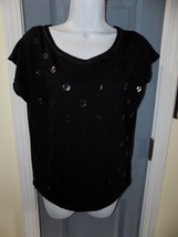 Aeropostale Black Sequin Dot Shirt Top Tee Size M Women&#39;s Euc - £13.72 GBP