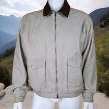 Vintage LL Bean Chore Jacket Mens L Leather Collar Beige Canvas Quilt Li... - $47.98