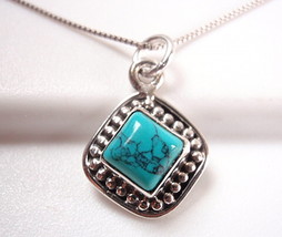 Square Turquoise with Silver Dot Accents 925 Sterling Silver Pendant - £5.02 GBP