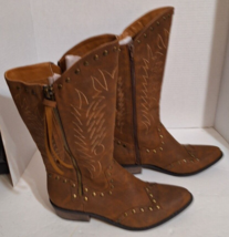 New Coconuts Women&#39;s Winchester Side Zipper Brown Cowgirl Studded Boots ... - $29.10