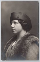 RPPC Lovely Woman 1900s Fashions  Hat Fur Side Profile Studio Postcard H26 - £11.76 GBP