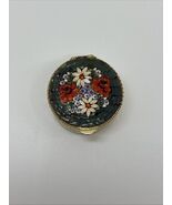 VTNG Micro Mosaic Flower Gold Tone Oval Snuff Pill Box Red Blue White Fl... - $30.00