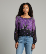INC International Concepts Peasant Paisley Long Sleeve Lined Blouse Size XL - $24.74