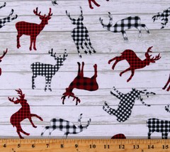 Cotton Deer Silhouettes Plaid Northwoods Cabin Fabric Print by the Yard D402.71 - £8.93 GBP