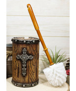 Country Rustic Western Silver Scroll Cross Faux Wood Toilet Brush And Ho... - £20.39 GBP