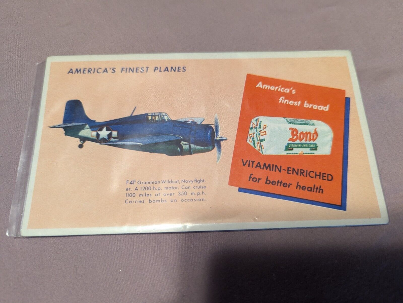 1940&#39;s World War II Bond Bread America&#39;s Finest Planes F4F Grumman Wildcat - $7.91