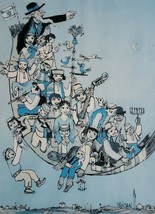 1980 Signed Jovan Obican Flying Carpet Judaica Jewush Israeli Art Poster Print - £150.92 GBP