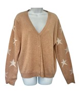 Magaschoni Cashmere Brown Tan White Star Button Up Knit Cardigan Sweater... - $44.49