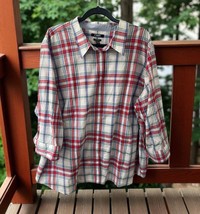 Chaps No Iron Shirt Button Down Womens Plus Size 3X Plaid Flip Cuff Casu... - $19.75