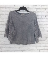 Gimmicks BKE Top Womens Small Gray Acid Wash 3/4 Bell Sleeve Crochet Boh... - $29.99
