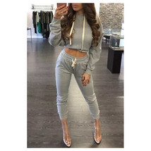 Womens Tracksuit Set   Crop Top Hoodie &amp; Joggers 2 Piece Set Full Sleeve... - £22.88 GBP+