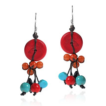 Red Turquoise Donut Multi Stone Showers Earrings - £9.37 GBP
