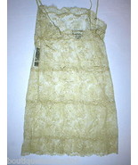 NWT $200 New Designer Josie Natori Night Gown Chemise Lace Gold Sheer Se... - $198.00