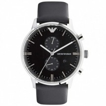 Emporio Armani AR0397 Mens Black Leather Watch - £119.26 GBP