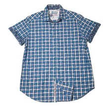 Robert Graham Shirt Mens Medium Blue Plaid Paisley Flipcuff Geometric Colorful - £21.95 GBP
