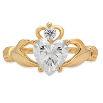 2.25Ct Round Moissanite Yellow Gold Plated Celtic Claddagh Wedding Promise Ring - £68.49 GBP