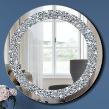 Crystal Crush Diamond Sparkly Round Silver Mirror for Wall Decoration 20x20x1 in - £90.84 GBP